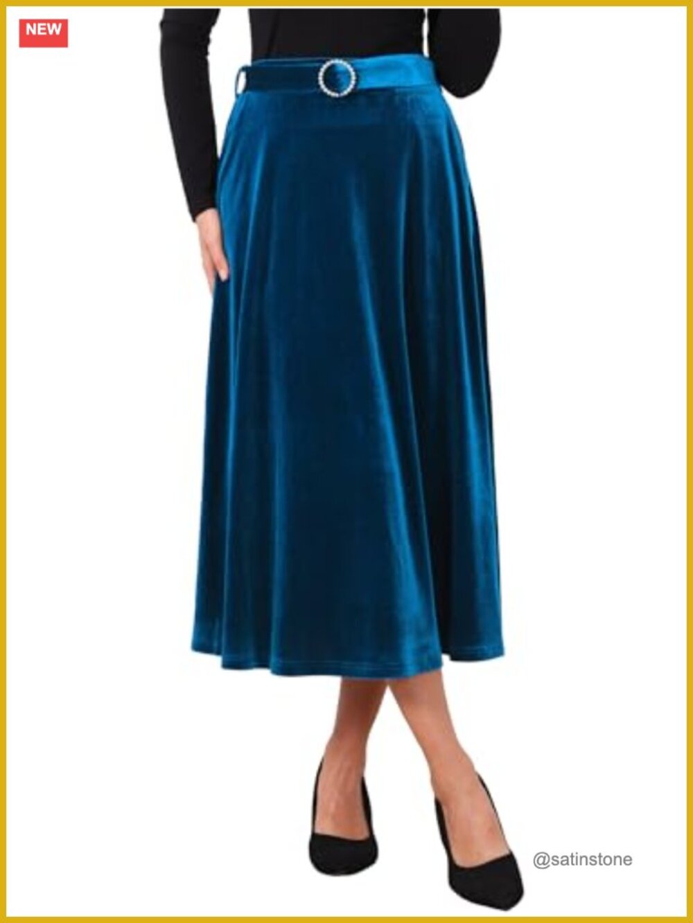 Velvet High Waist A-Line Formal Long Skirt with Belt